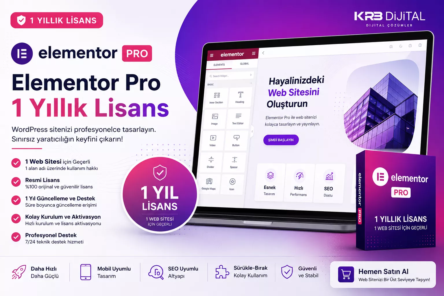 Elementor Pro 1 Yıllık Lisans demo görünümü